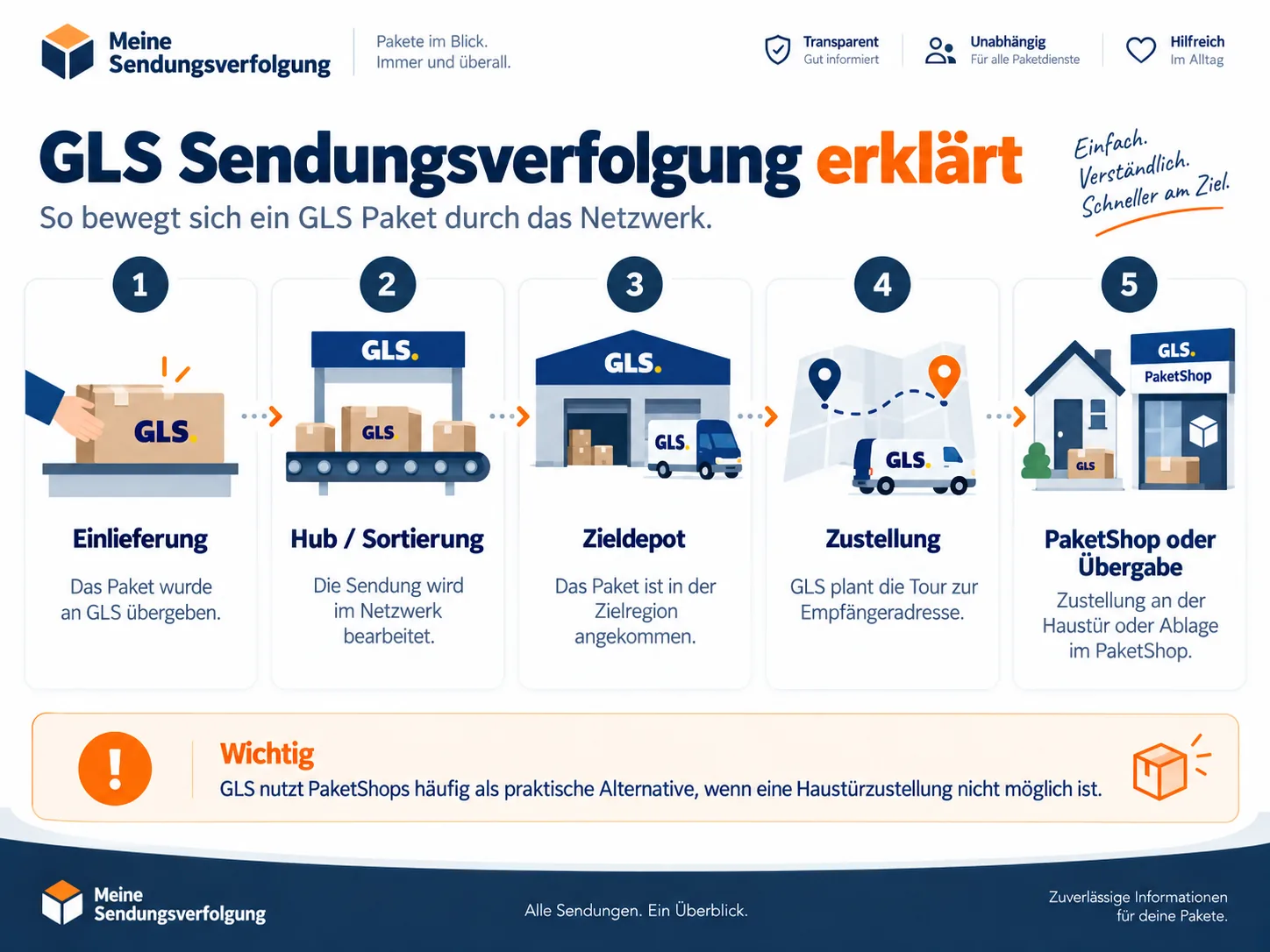 Infografik zum Ablauf einer GLS Sendungsverfolgung