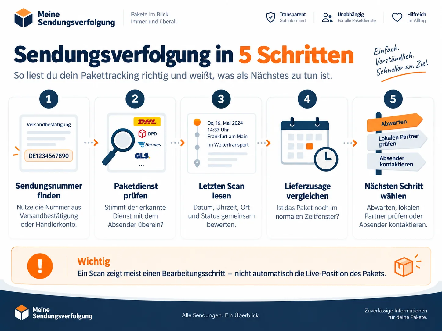 Infografik zur Sendungsverfolgung in fünf Schritten